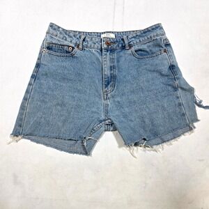 N.E.T. Denim Shorts Womens 15 Waist Blue Distressed Raw Hem High Rise Cut Offs